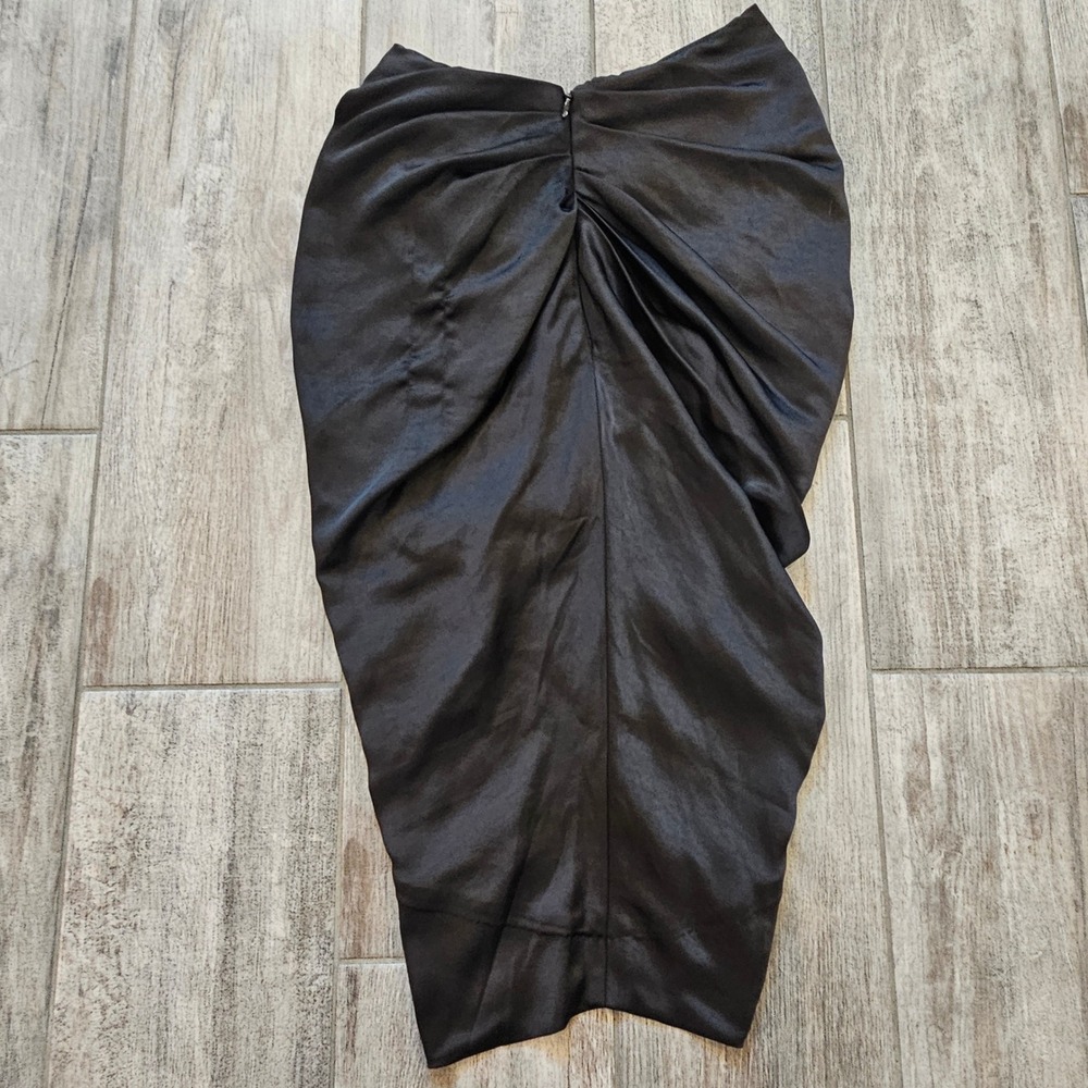 House of CB Miciela Skirt Size S Black Draped Satin Tulip Midi Pleated Wrap - Picture 5 of 8